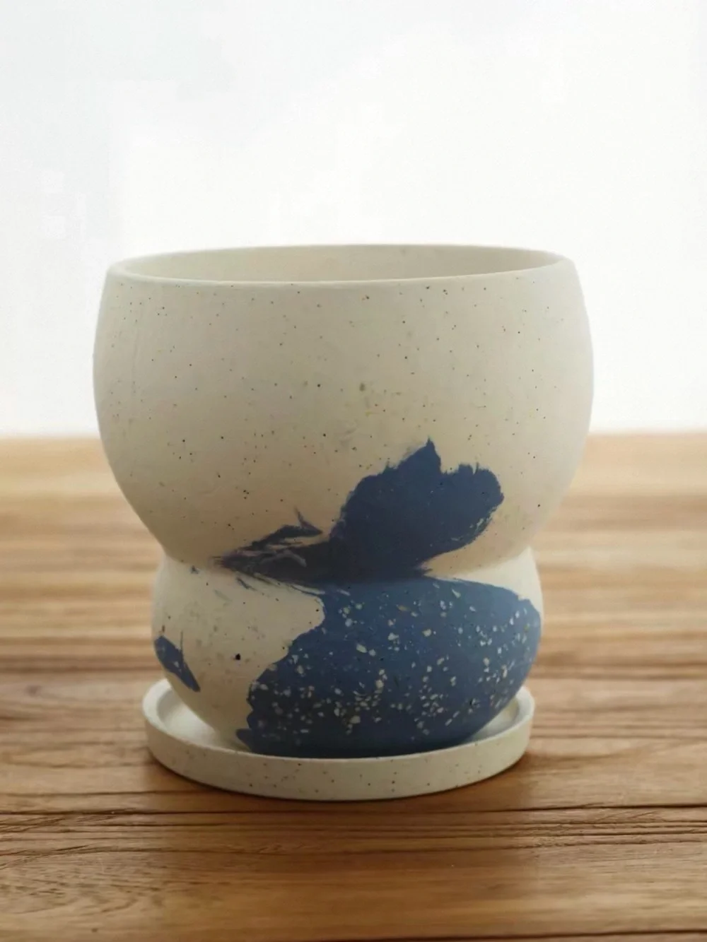 Plant Pot indoor speckled cream ceramic planter Pot + Saucer Set